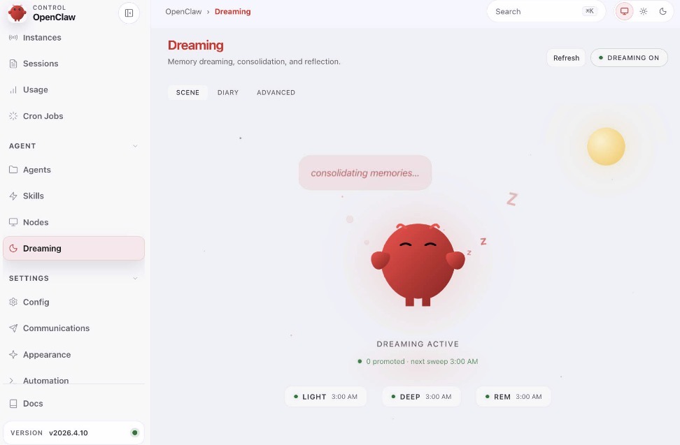 OpenClaw Dreaming UI